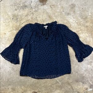 Rebecca Taylor Silk BlendMidnight Blue Blouse with Ruffle Sleeves
Size: Large